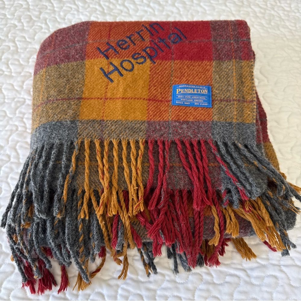 VTG Pendleton Wool Plaid Blanket Throw Red Brown USA 52"x68" Classic Old Money